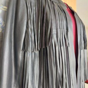 Brand: Trouve - Black Faux-Leather Fringe Jacket